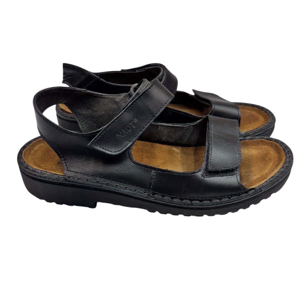 Naot Jet Black Leather Enid Sandal Size 38